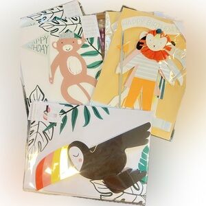 Happy Birthday cards assorted: toucan/monkey garland/party animal/2ea design-NEW